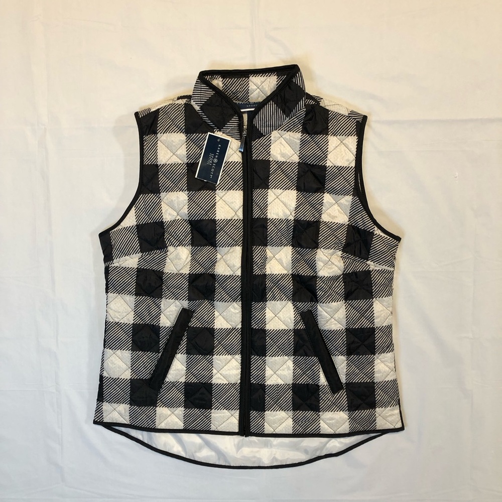 NWT Karen Scott Women’s Sleeveless Full Zip Checkered Black & Beige Vest size PM